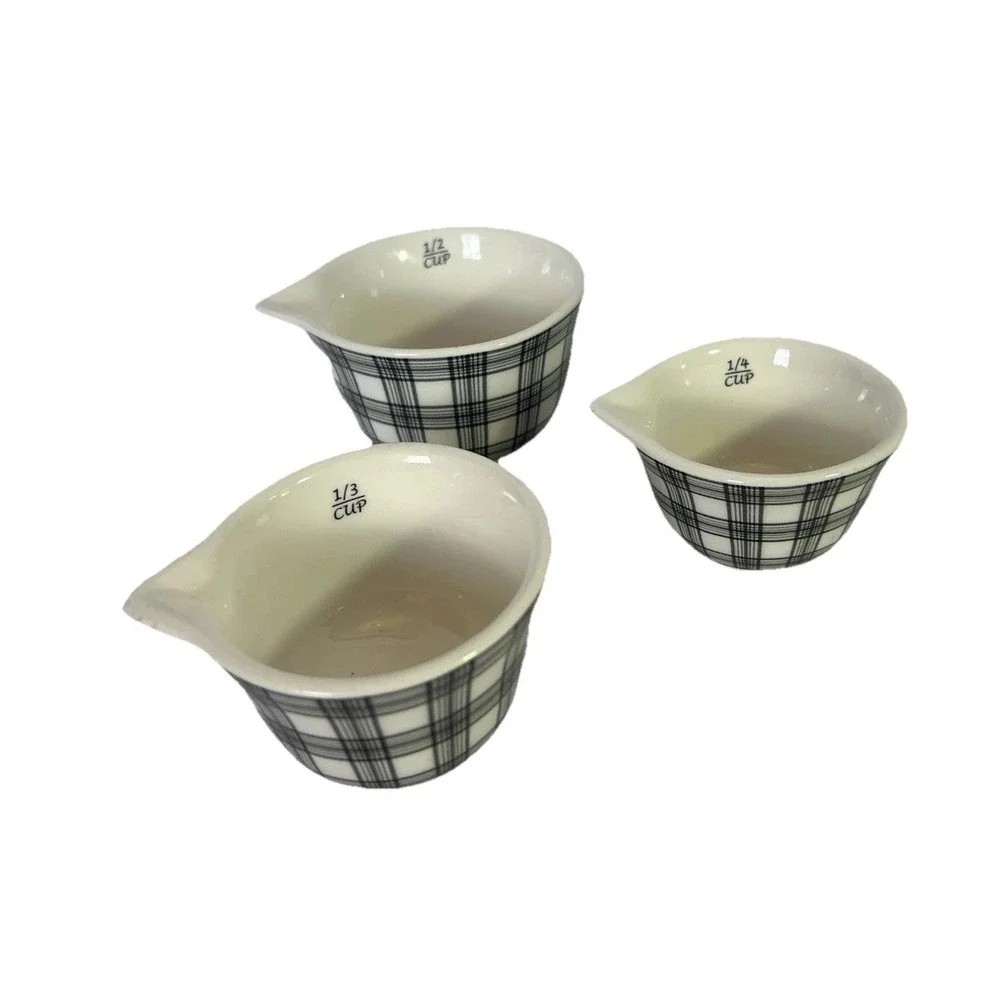 Robert Stanley Black & White Plaid 3 Set Measuring Cups 1/2‎ Cup 1/4 Cup 1/3 cup